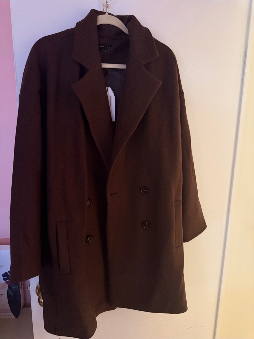 Universal Standard Women's Double-Breasted Brown Wool Pea Coat